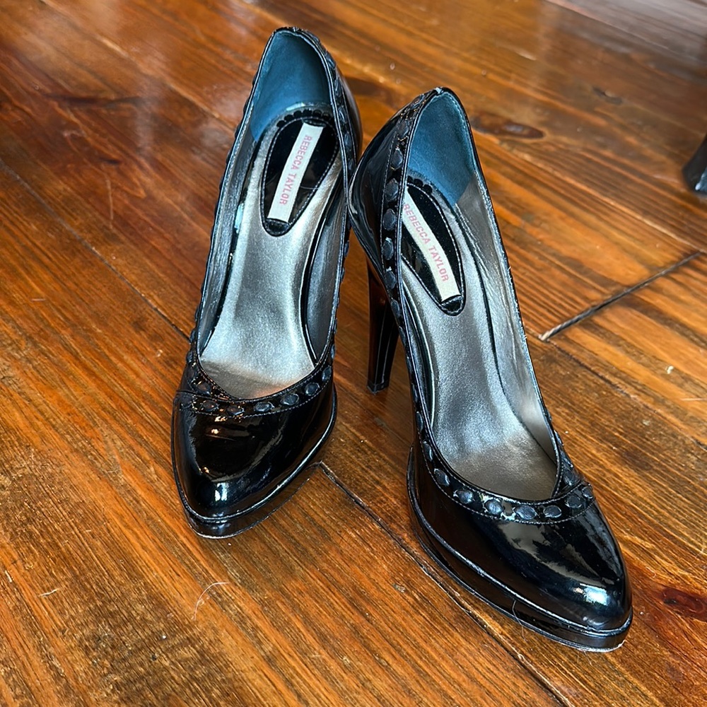 Rebecca Taylor Mallory Black Leather Patent Pumps / Heels Size 6